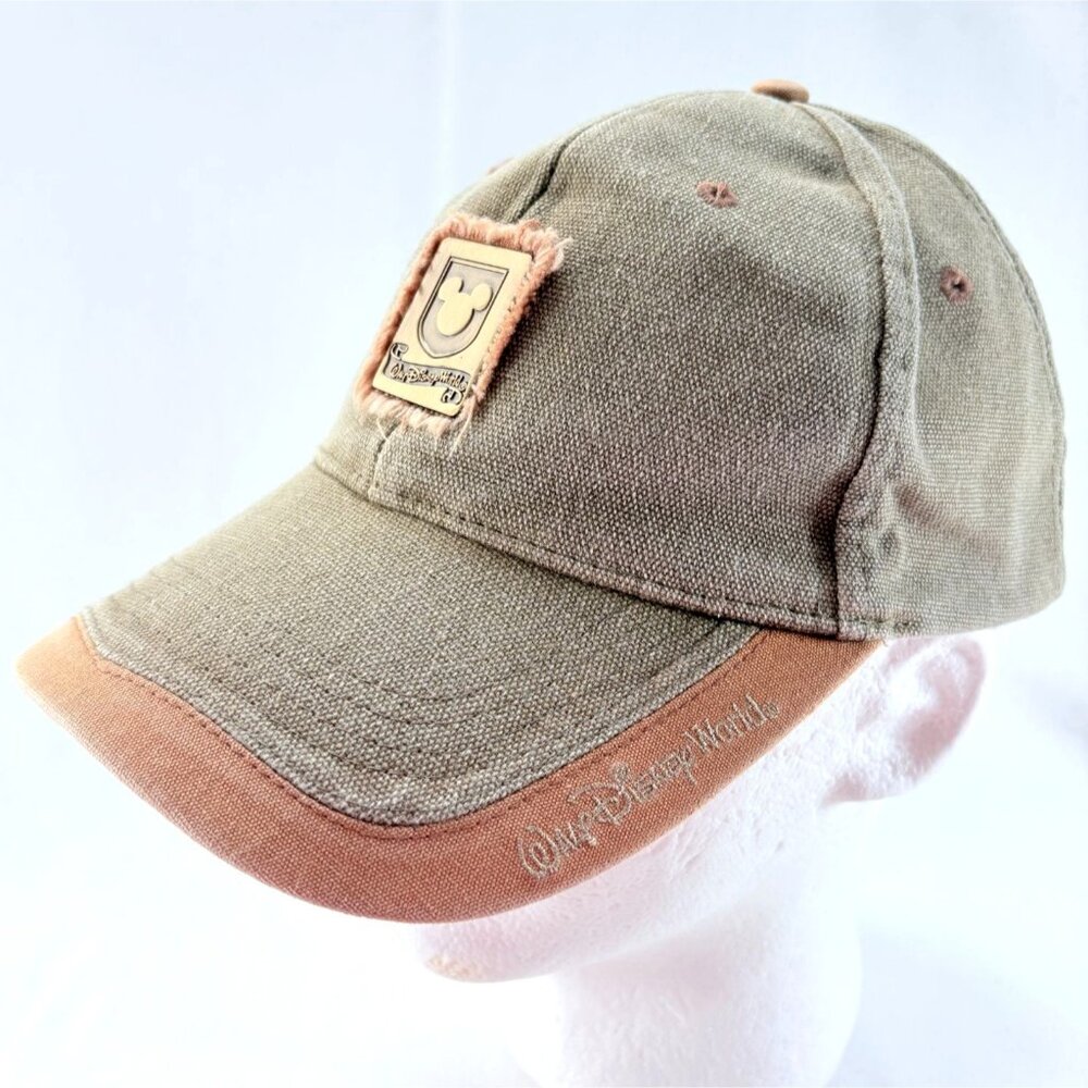 Walt Disney World Mickey Mouse Metal Logo Brown Tan Strapback Baseball Cap Hat
